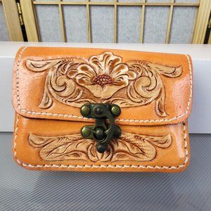 Wa Bags small leather purse in orange leather with embossed design, like new